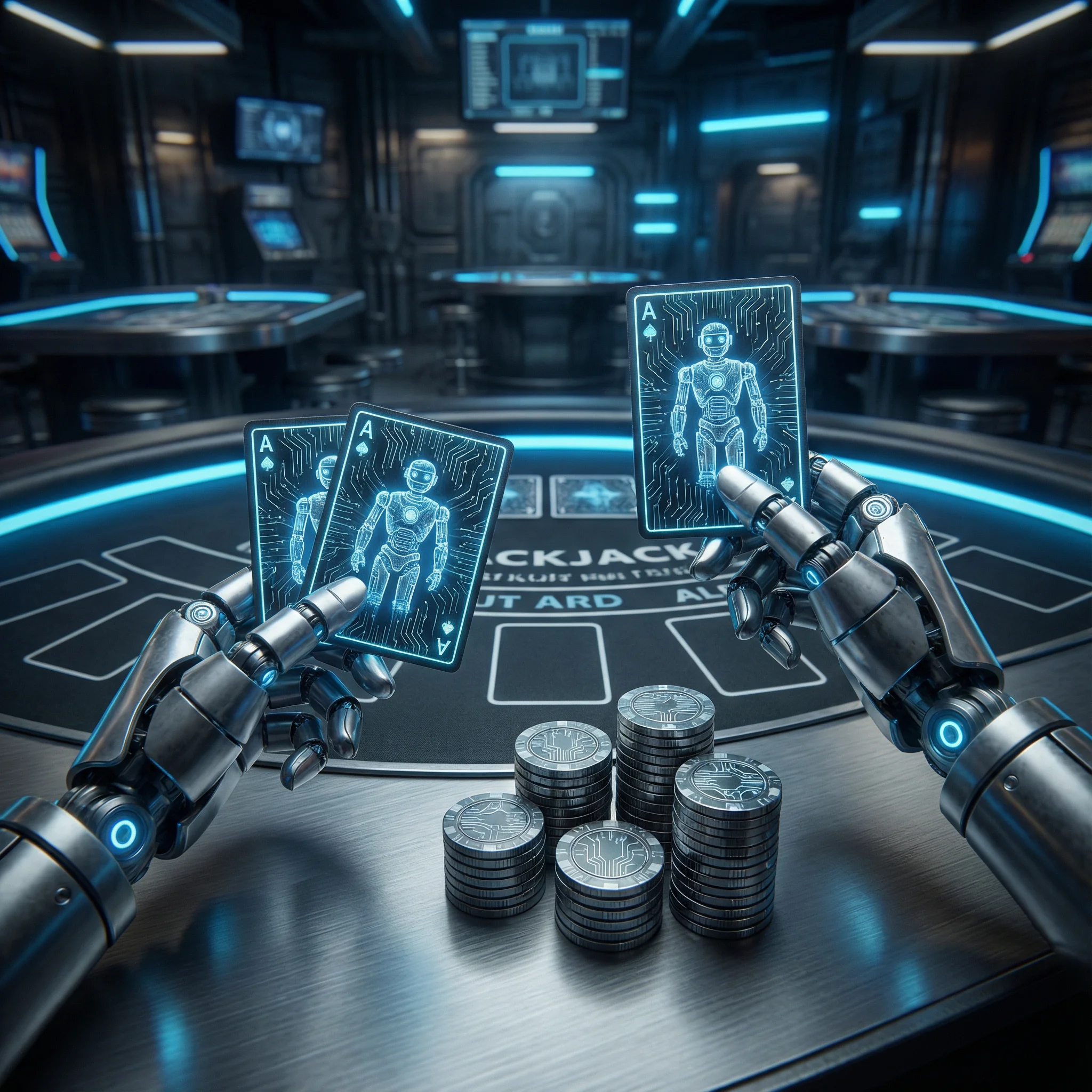 Mesa de blackjack profesional con cartas y fichas
